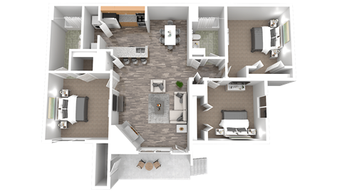 Floor plan for 3 beds, 2 baths, 1199 sqft